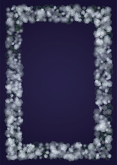 Vector Magical Glowing Background with Silver and Purple Falling Hexagon Snowflakes on Black. Falling Snow. Glittery Confetti Frame. Cosmic Bokeh Light. Christmas and New Year Poster. Winter Sky..