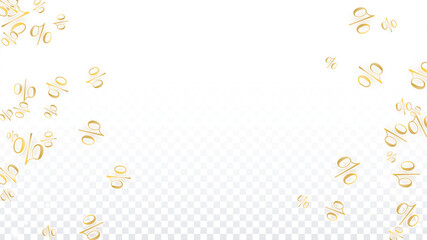 Luxury Vector Gold Percentage Sign Confetti on Transparent. Percent Sale Background. Business, Economics Print. Discount Illustration. Promotion Poster. Black Friday Banner. Special offer Template.