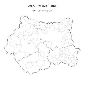 Administrative Map of West Yorkshire with County, Metropolitan Districts and Civil Parishes as of 2022 - United Kingdom, England - Vector Map