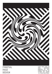 Geometrical Poster Design with Optical Illusion Effect.  Minimal Psychedelic Cover Page Collection. Monochrome Wave Lines Background. Fluid Stripes Art. Swiss Design. Vector Illustration for Placard.