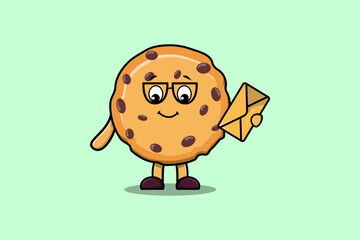 Cute cartoon Biscuits holding envelope with cartoon vector illustration style