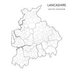 Administrative Map of Lancashire with Counties, Districts and Civil Parishes as of 2022 - United Kingdom, England - Vector Map