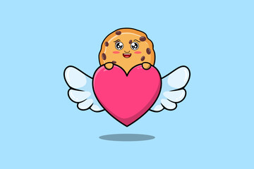 cute cartoon Biscuits character hiding heart in flat cartoon style illustration