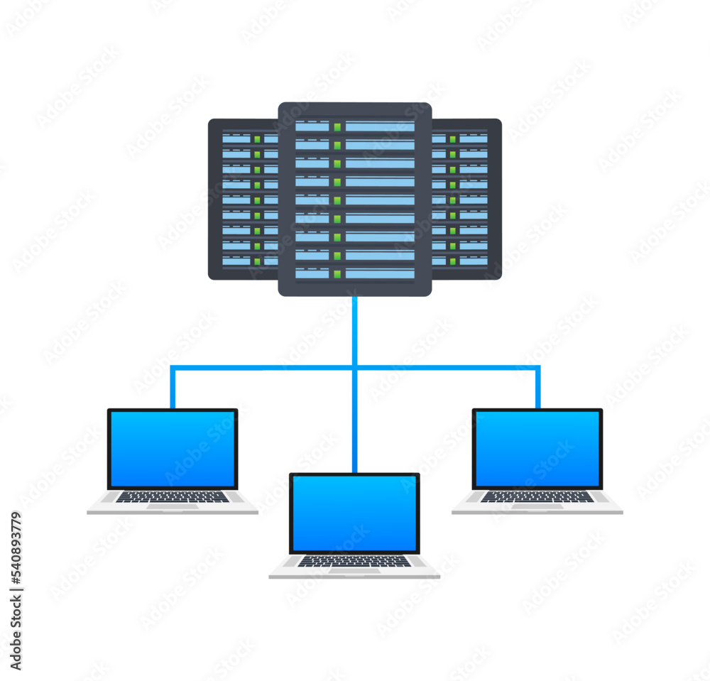 Wall mural cloud storage. cloud computing online. server and datacenter connection network. vector stock illust