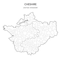 Administrative Map of Cheshire with County, Unitary Authorities and Civil Parishes as of 2022 - United Kingdom, England - Vector Map