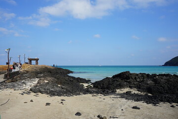 fine seascape with seaside gazebo