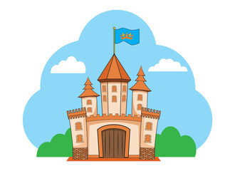 cute cartoon castle with background drawing in vector