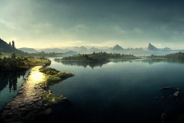Fototapeta premium Fantasy lake illustration