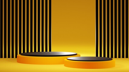 Abstract geometric shapes podium for product display on orange background. 3d rendering.