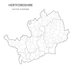 Administrative Map of Hertfordshire with County, Districts and Civil Parishes as of 2022 - United Kingdom, England - Vector Map