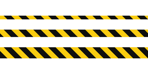 Warning tape with yellow and black diagonal stripes. Warn stop seamless line. Yellow and black caution tape border. Long danger ribbon.Vector illustration on white background. - 540894963