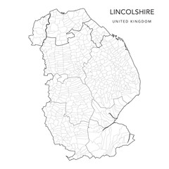 Administrative Map of Lincolnshire with Counties, Districts and Civil Parishes as of 2022 - United Kingdom, England - Vector Map