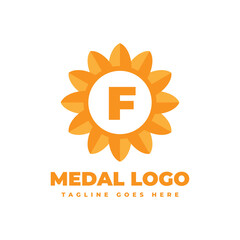 letter F flower medal vector logo design element