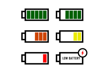 Battery charge design. Full charging power. Accumulator indicator. Full to low battery icon