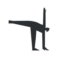 Vector isolated illustration with flat black silhouette of female character. Sportive woman learns yoga posture Ardha Chandrasana. Fitness exercise - Half Moon Pose. Minimalistic design