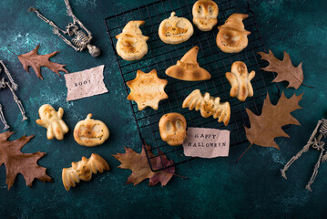 Halloween muffins in shape of bat and ghost