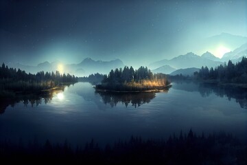 Night lake illustration