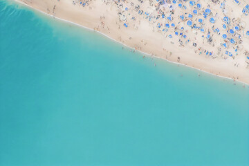 Relaxing aerial beach scene, summer vacation holiday template banner. Perfect aerial drone top view