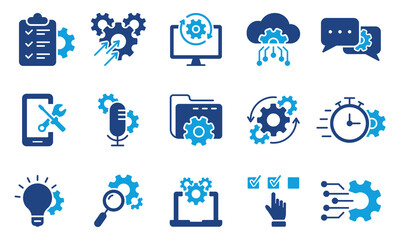 Technology Configuration Silhouette Icon. Innovation Business Process Color Icon. Gear, Computer, Tool, Speech Bubble Digital Setting Pictogram. Isolated Vector Illustration