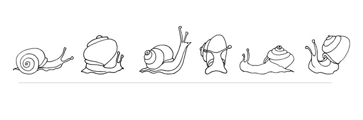 Snail coloring page for children and adults. Pattern isolated. Cartoon character helix decorative element. Vector hand drawn anti stress background. Funny doodle sketch style with a cochlea 