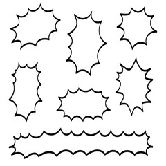 【イラスト素材】漫画風ふきだし　爆発・大声　線画