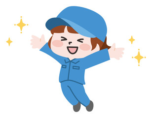 Fototapeta premium ジャンプして喜ぶ女性作業員