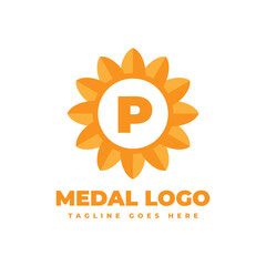 letter P flower medal vector logo design element