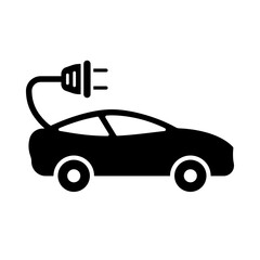 Electric Car with Plug Silhouette Icon. Hybrid Eco Auto Transport Glyph Pictogram. Ecology Automobile Vehicle Transportation Icon. Car on Electricity Energy Sign. Isolated Vector Illustration