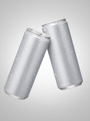 Two 300ml of Energy drink can mockup template with isolated on grey background. 3D Rendering