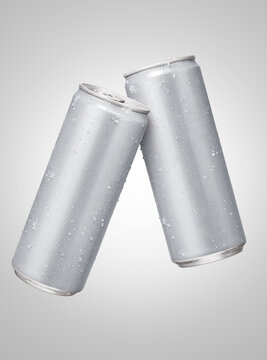 Two 300ml of Energy drink can mockup template with isolated on grey background. 3D Rendering