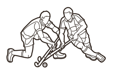 Field Hockey Sport Male Players Action Cartoon Graphic Vector