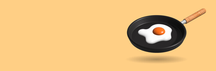 Fried egg in pan. Isometric 3d vector illustration. Food banner design