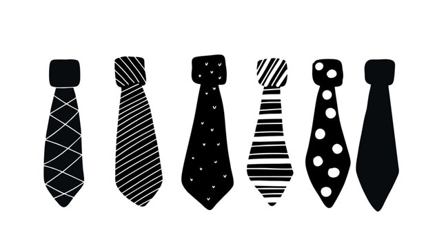 Set of black and white mens tie vector illustration.