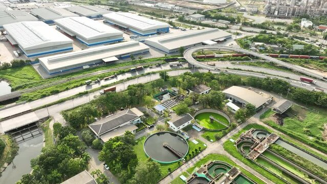 Water Treatment at electricity Plant Recycle waste water Industrial water treatment. Renewable wastewater clean technology claritier tank Sludge Recirculation treatment. Save water environment concept