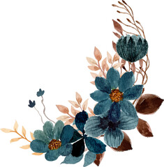 Pretty Indigo Blue Rustic Watercolor Floral Arrangement