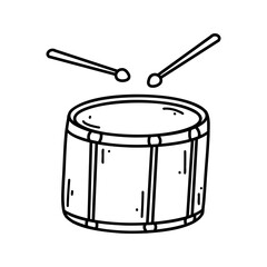 Obraz na płótnie Canvas Doodle drum with drumsticks. Vector sketch illustration of musical instrument, black outline art for web design, icon, print, coloring page