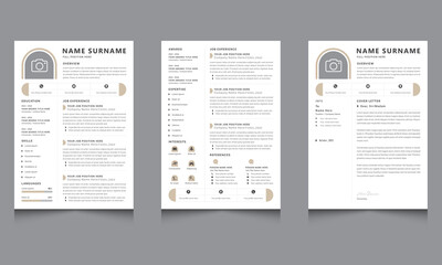 Minimalist Resume / CV template and Cover Letter Layout with Tan  Accents