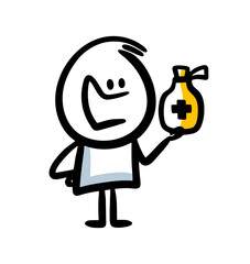 Naklejka premium Doole cartoon character with medicine bottle in the hand.