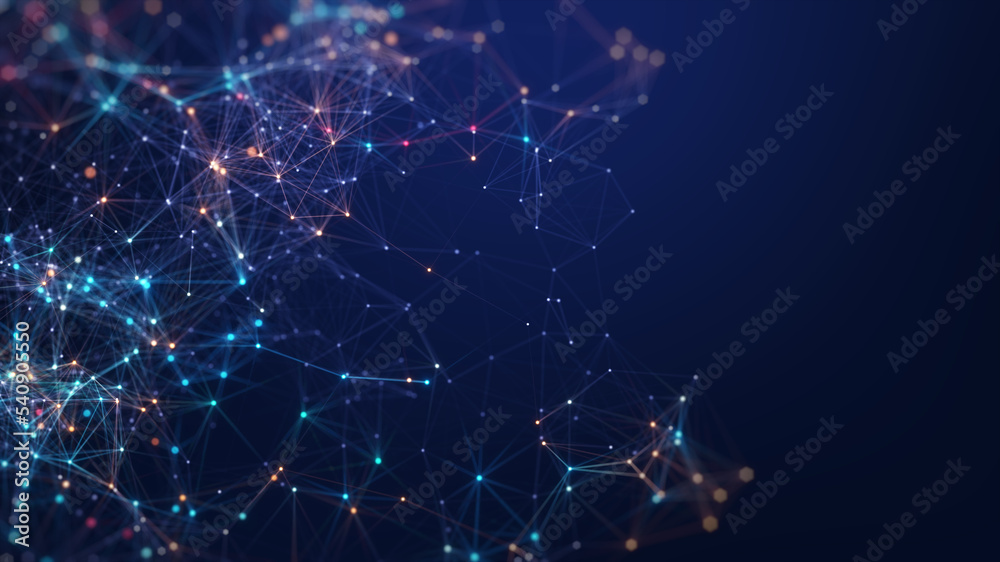 Poster abstract connected dots and lines. concept of ai technology, motion of digital data flow. communicat
