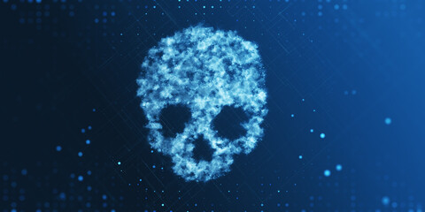 Abstract digital cloud skull on blue background. Cloud computing, hacking and data theft concept. 3D Rendering. © Who is Danny
