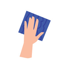 Hand with rag for wiping dust and cleanliness flat vector illustration isolated.