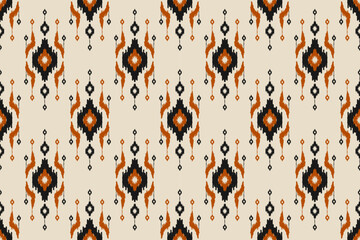 Ethnic ikat seamless pattern in tribal. Aztec geometric ethnic ornament print. Ikat pattern style. Design for background, wallpaper, illustration, fabric, clothing, carpet, textile, batik, embroidery. - obrazy, fototapety, plakaty