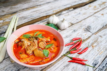 : Thai Food Red Curry Chicken with Bamboo Shoots It is a popular Thai food and is meticulous in cooking.