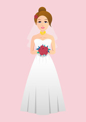 Bride With Flower Bouquet Clip Art Illustration. Wedding Dress