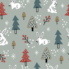 Seamless Christmas pattern on greenblackground