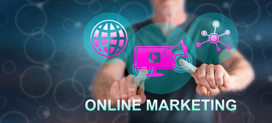 Man touching an online marketing concept