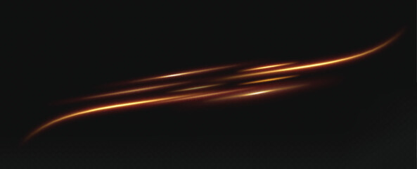 Gold horizontal lens flares pack. Laser beams, horizontal light rays. Glow transparent vector light effect set, explosion, shine, spark, solar flare.