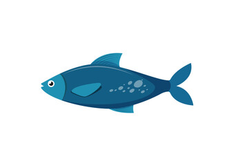 Cartoon blue fish in flat style. Vector illustration of sea fish isolated on white background