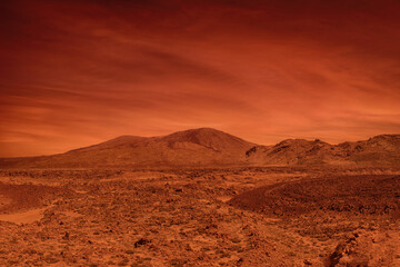 Distant Martian Mountains from the Desert Landscape of the Planet Mars