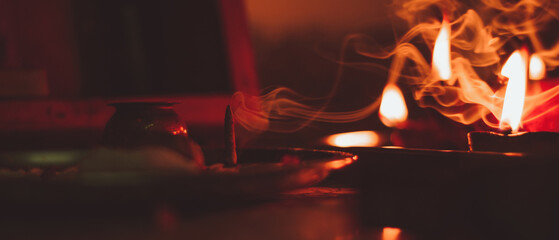 Oil lamps burning on occasion of Diwali